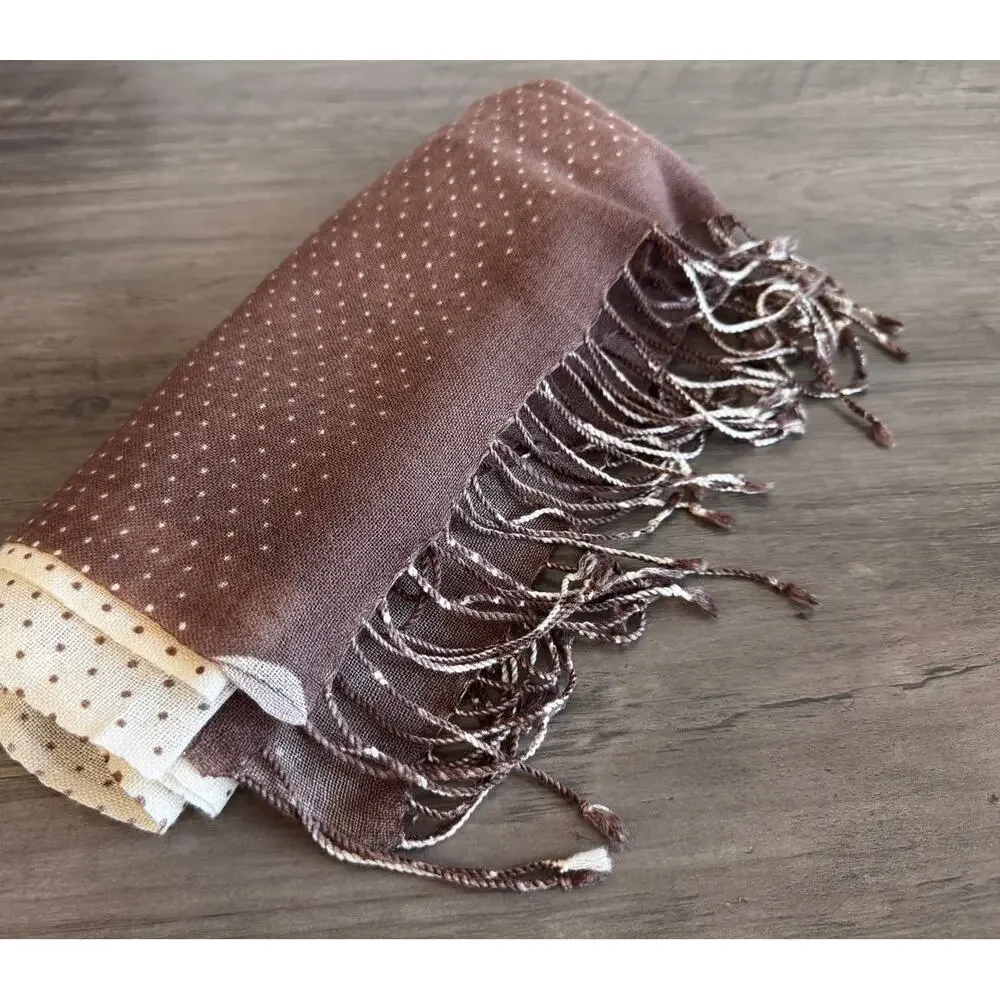 New La Fiorentina Women's Brown Polka Dot Fringe Tassel Wool Scarf Size 39X24